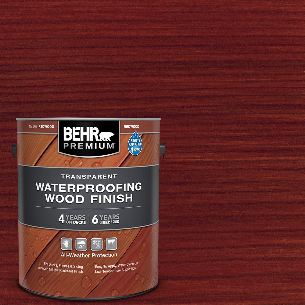 BEHR PREMIUM TRANSPARENT WEATHERPROOFING WOOD FINISH, REDWOOD, 3.79 L