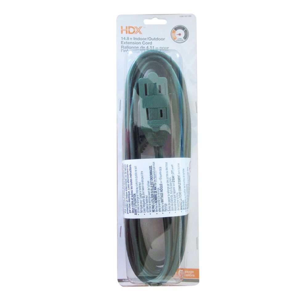 HDX 14.8 ft. Indoor/Outdoor Extension Cord in Green | The Home Depot Canada