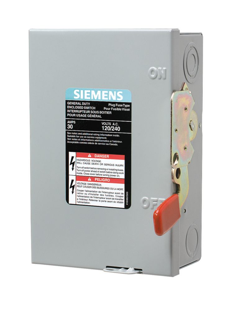 Siemens 30A 2 Pole And Neutral 120V Fusible Switch The Home Depot Canada