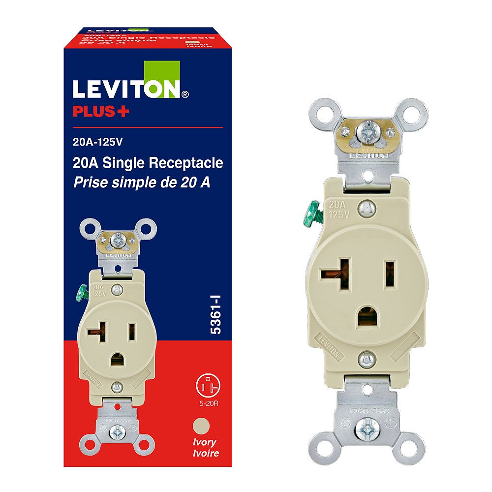 Leviton 20 Amp Single Receptacle 125v Ivory The Home Depot Canada 3741