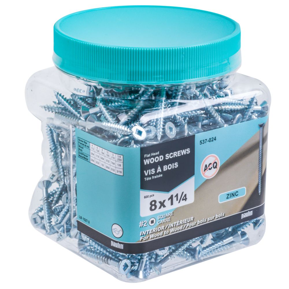 Paulin 8 x 11/4 inch Flat Head Square Drive Steel Wood Screws Zinc