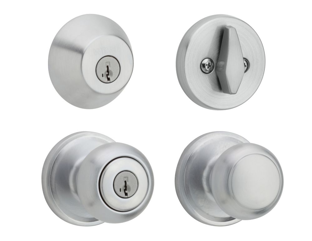 Weiser Troy Satin Chrome Knob Combo Pack Deadbolt