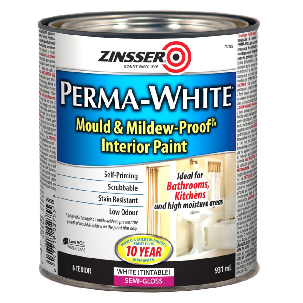 Zinsser La peinture antimoisissure Perma White (Satin) 941 ml Home Depot Canada