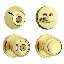 Troy Entry Knob and Single-Cylinder Deadbolt Combo Pack in Brass