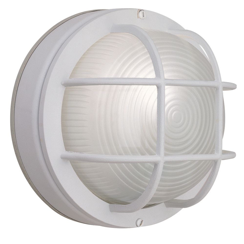 60W 1-Light White Cast Aluminum 8-Inch Round Bulkhead Outdoor Wall Light