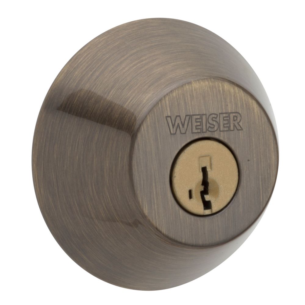 Weiser 9471 Single Cylinder Antique Brass Deadbolt The Home Depot Canada