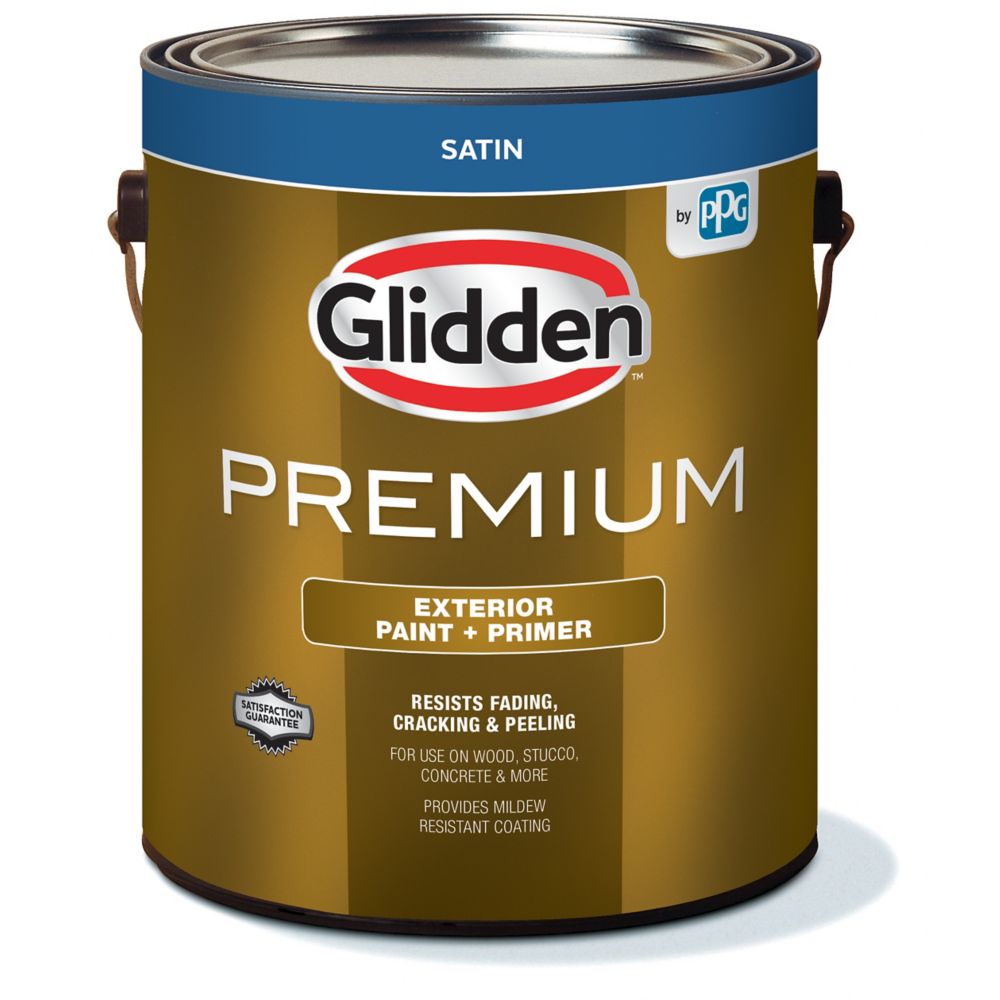 Glidden Premium Exterior Paint + Primer Satin White 3.7 L Glidden Premium Exterior Paint + Primer Satin White 3.7 L
