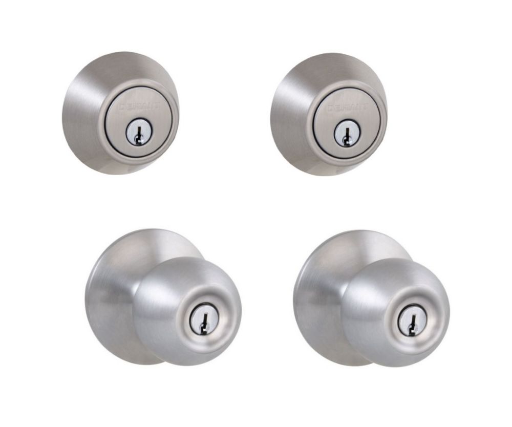 Defiant Saturn Satin Nickel Single Cylinder Entry Knob Door Combo Pack ...