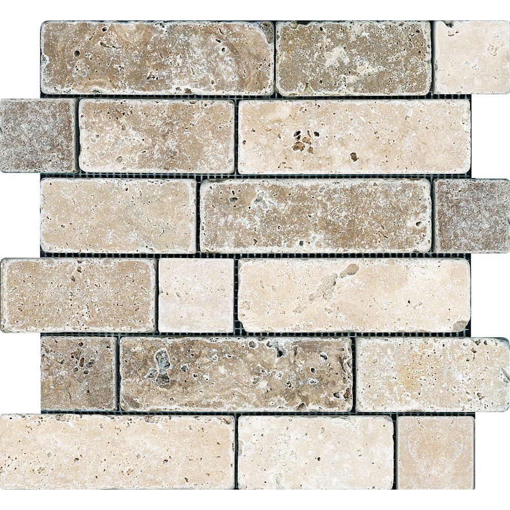 Enigma Chiaro/Noce Random Brick Tumbled Mosaic Tile The Home Depot Canada