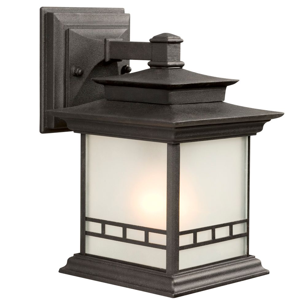 Hampton Bay 1Light Outdoor Wall Light Fixture in Black with Frosted Glass The Home Depot Canada
