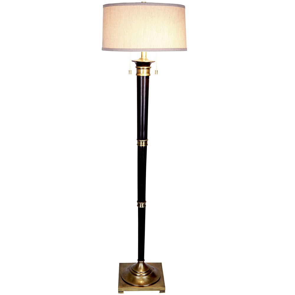 Hampton Bay 58-inch Brass Floor Lamp in Bronze with Linen Shade | The