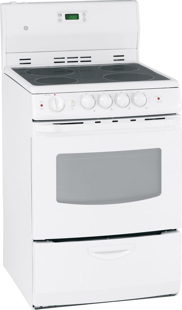 GE GE Blanc Cuisinière électrique de 24 po avec four à nettoyage standard JCAS745MWW Home