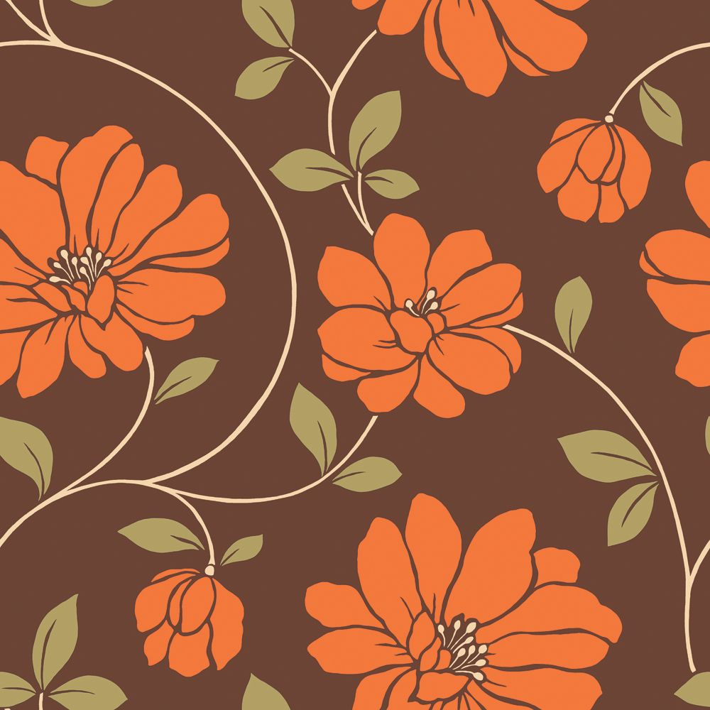 The Wallpaper Company 20.5 In. W Orange and Brown Large Scale Retro