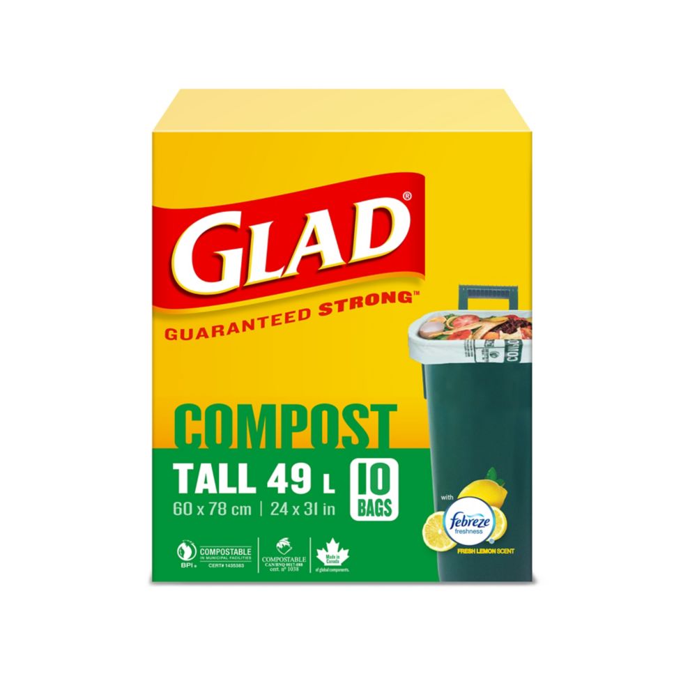 Glad 100 Compostable Bags Tall 49 Litres Lemon scent, 10 Compost Bags The Home Depot Canada