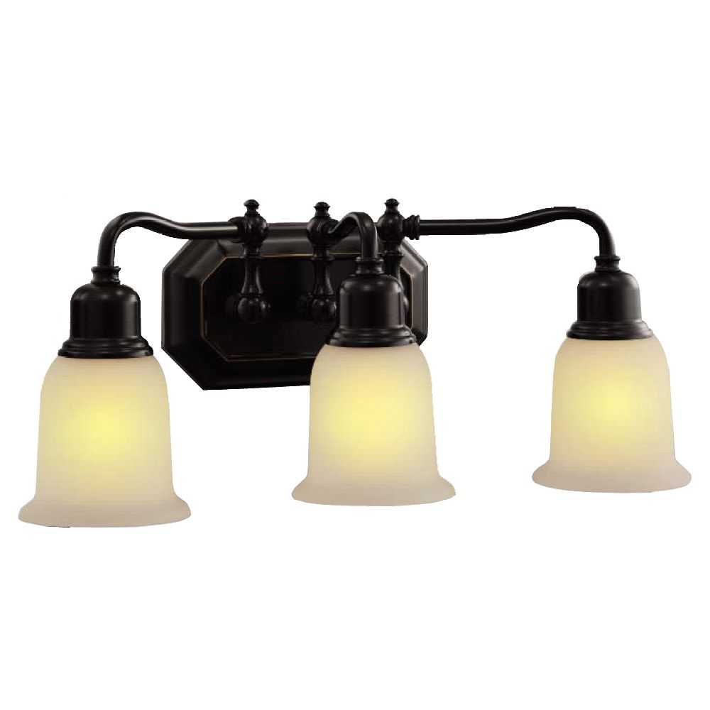 Hampton Bay Luminaire pour meuble-lavabo à 3 ampoules avec diffuseurs, fini bronze oxydé et verre givré Hampton Bay Luminaire pour meuble-lavabo à 3 ampoules avec diffuseurs, fini bronze oxydé et verre givré