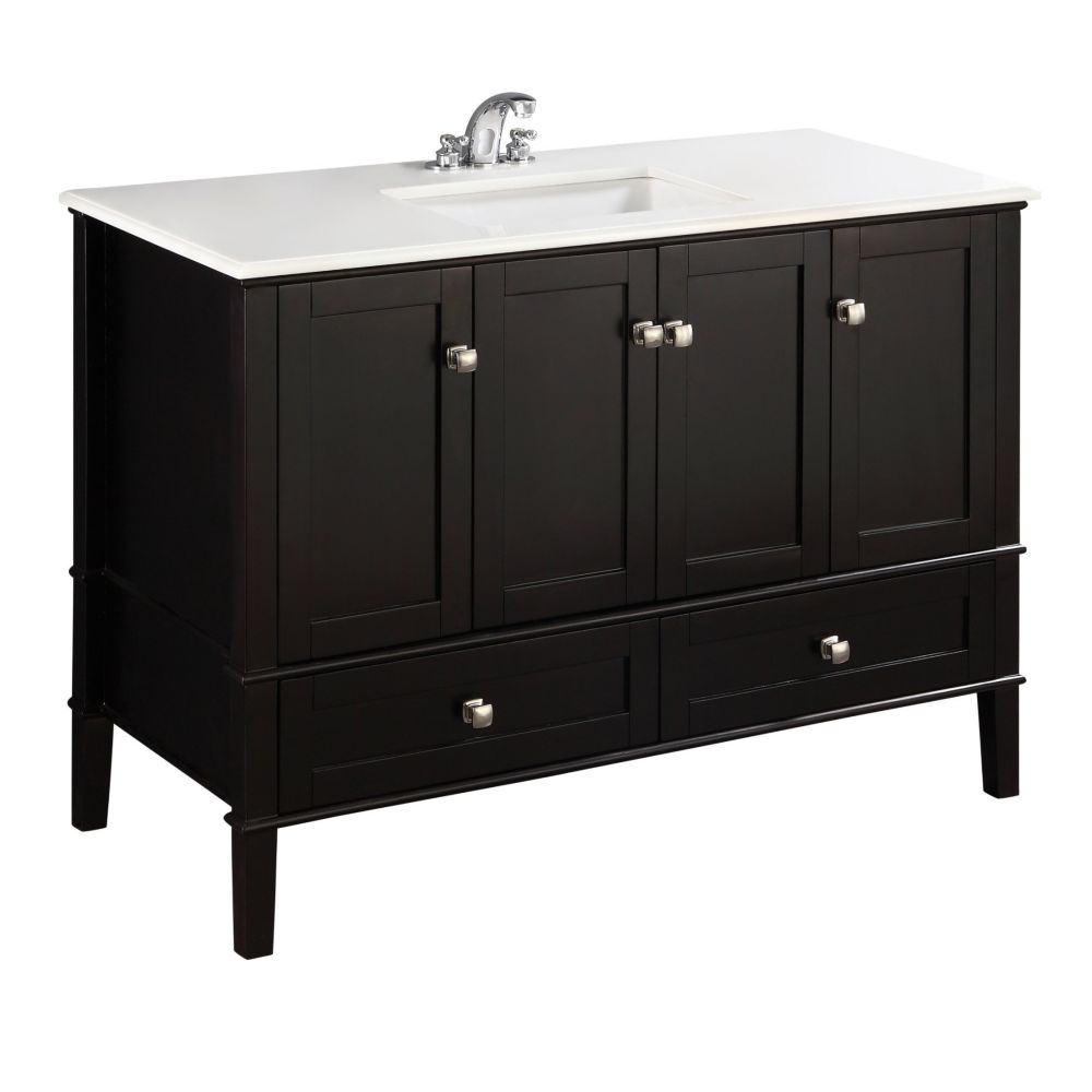 Simpli Home Chelsea 48inch Vanity in Black with Quartz Marble Vanity