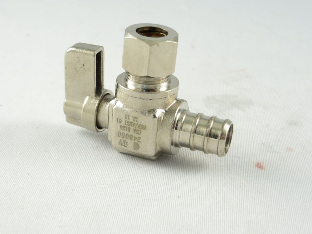 Jag Plumbing Products 1/2inch PEX x 3/8inch OD Comp. Angled Mini Valve The Home Depot Canada