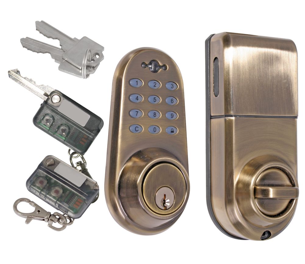 Antique Brass Electronic Deadbolt The Home Depot Canada