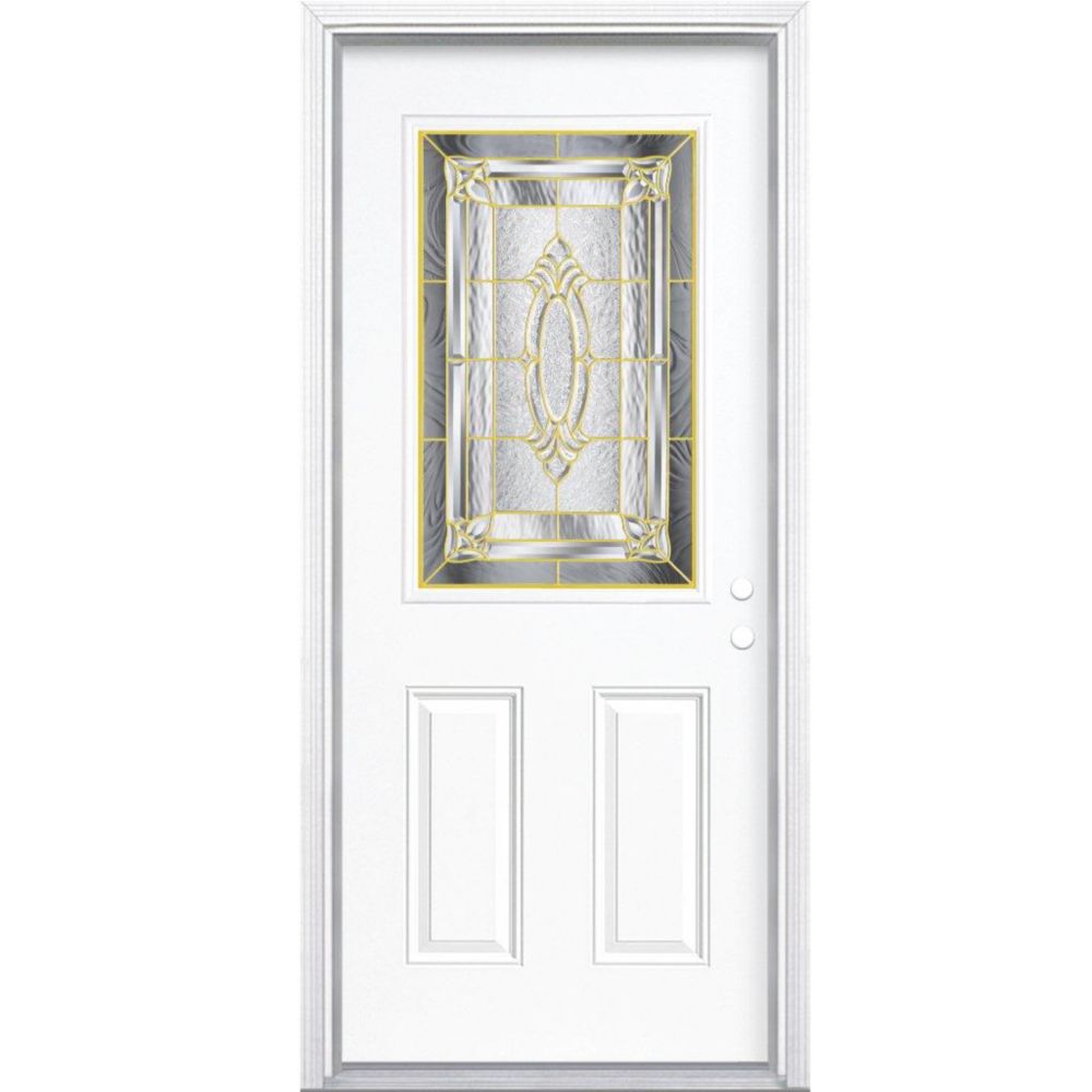 Masonite 32inch x 80inch x 6 9/16inch Brass 1/2Lite Right Hand Entry Door with Brickmo