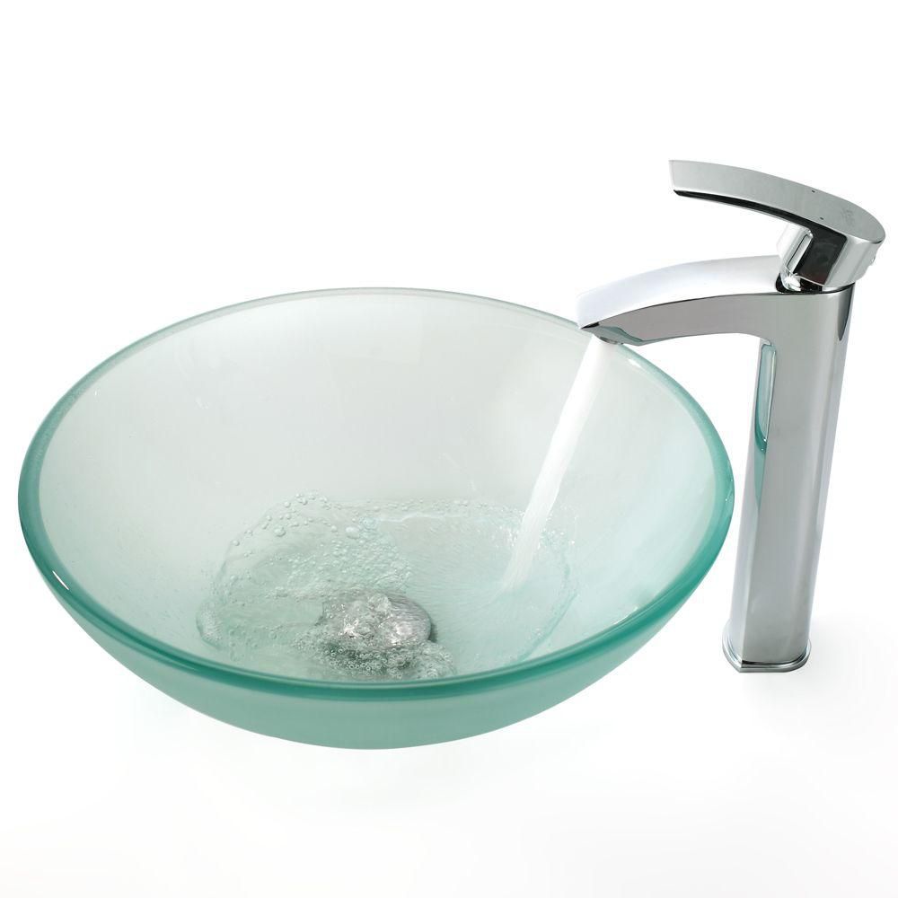 Kraus Lavabo-vasque en verre givré et robinet Visio, chrome | Home ...