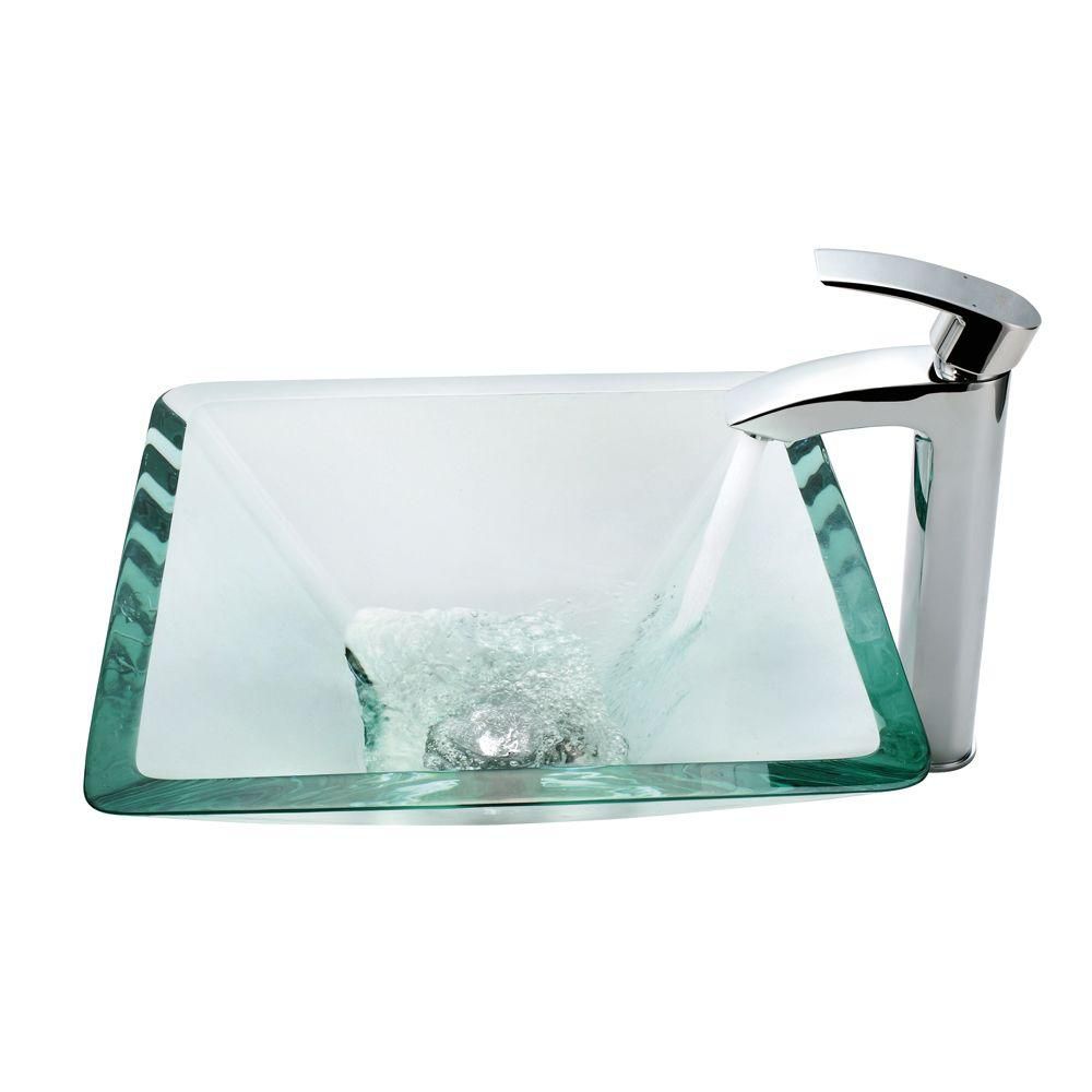 Kraus Lavabo-vasque en verre transparent aigue-marine et robinet Visio ...