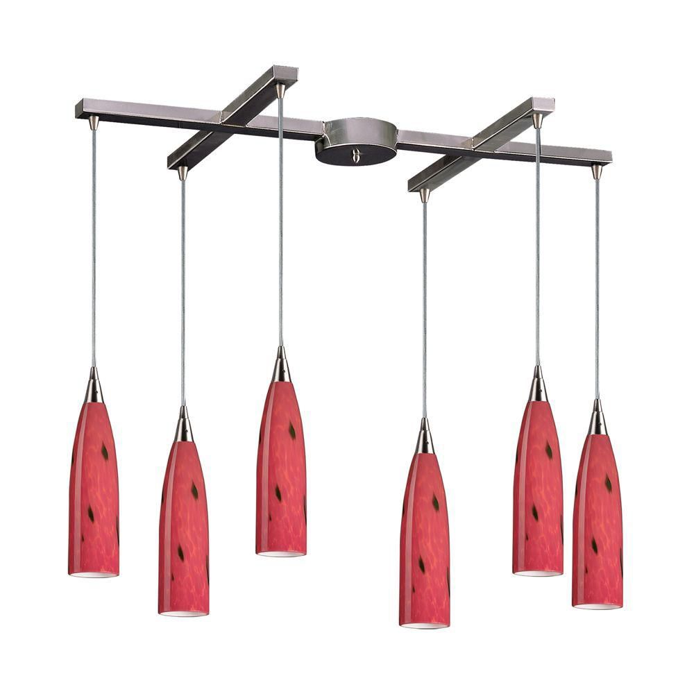 Titan Lighting Luminaire suspendu à 6 ampoules au fini nickel satiné Titan Lighting Luminaire suspendu à 6 ampoules au fini nickel satiné