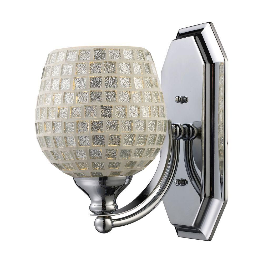 Titan Lighting 1Light Polished Chrome With Silver Mosiac Glass Bath Light The Home Depot Canada