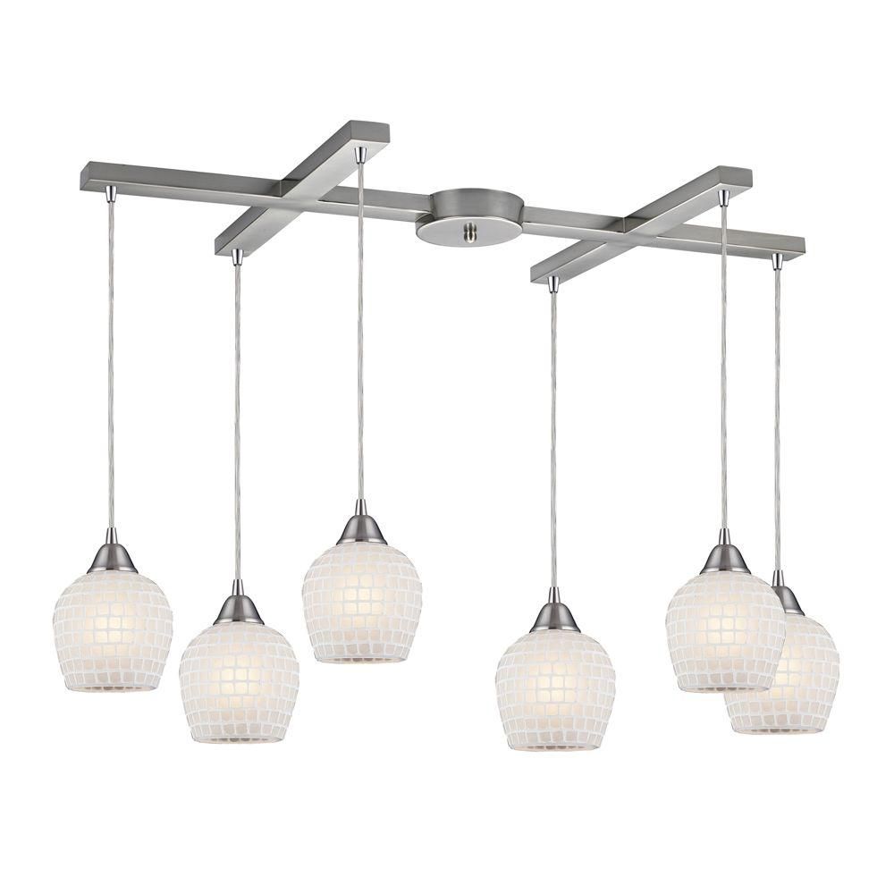 Titan Lighting Luminaire suspendu à 6 ampoules au fini nickel satiné Titan Lighting Luminaire suspendu à 6 ampoules au fini nickel satiné