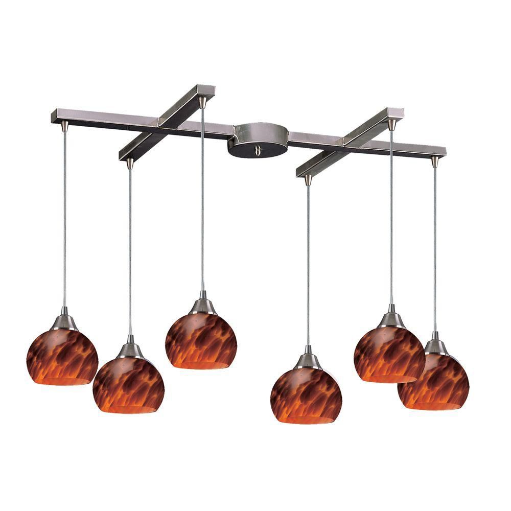Titan Lighting Luminaire suspendu à 6 ampoules au fini nickel satiné Titan Lighting Luminaire suspendu à 6 ampoules au fini nickel satiné