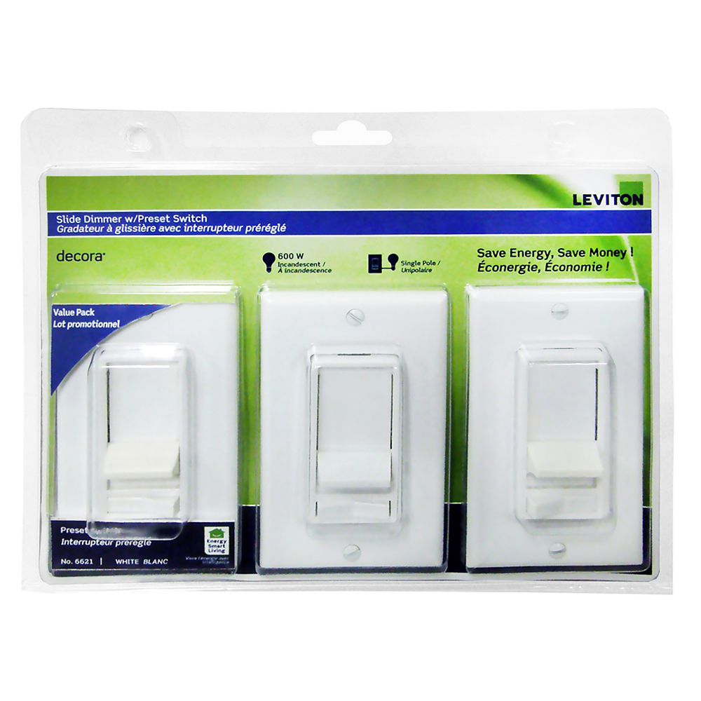 Decora SureSlide incandescent slide dimmer with preset, (3Pack) The