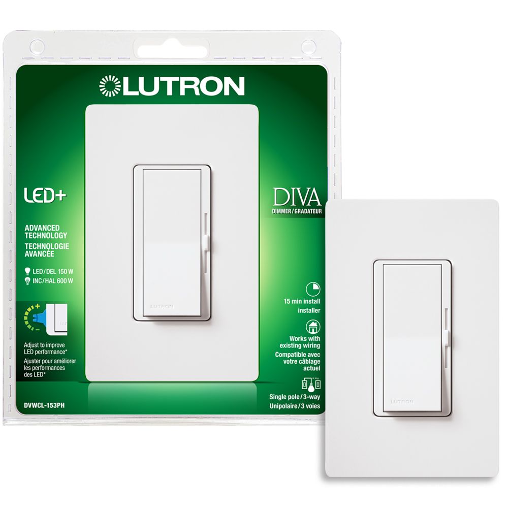 Diva Single Pole/3-Way CFL & LED Dimmer in White DVWCL-153PH-WHC Lutron