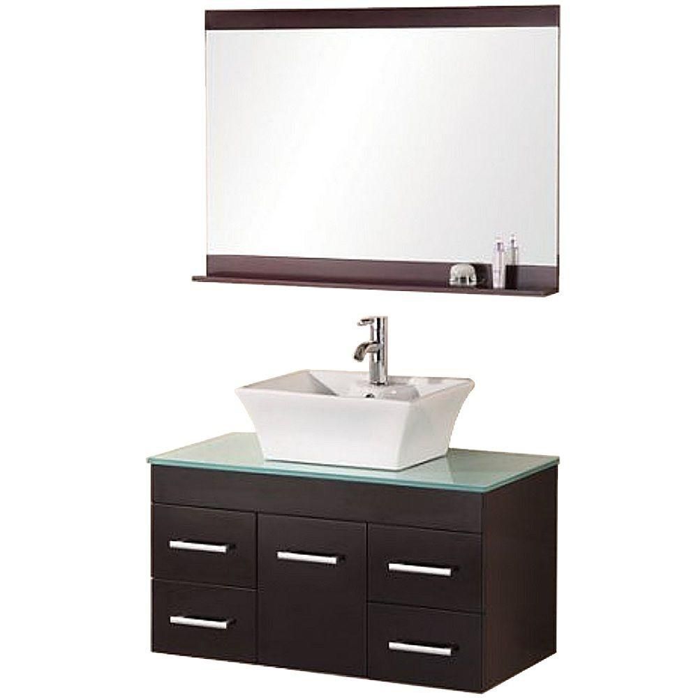 Madrid 36 Inches Vanity in Espresso with Glass Vanity Top in Mint and