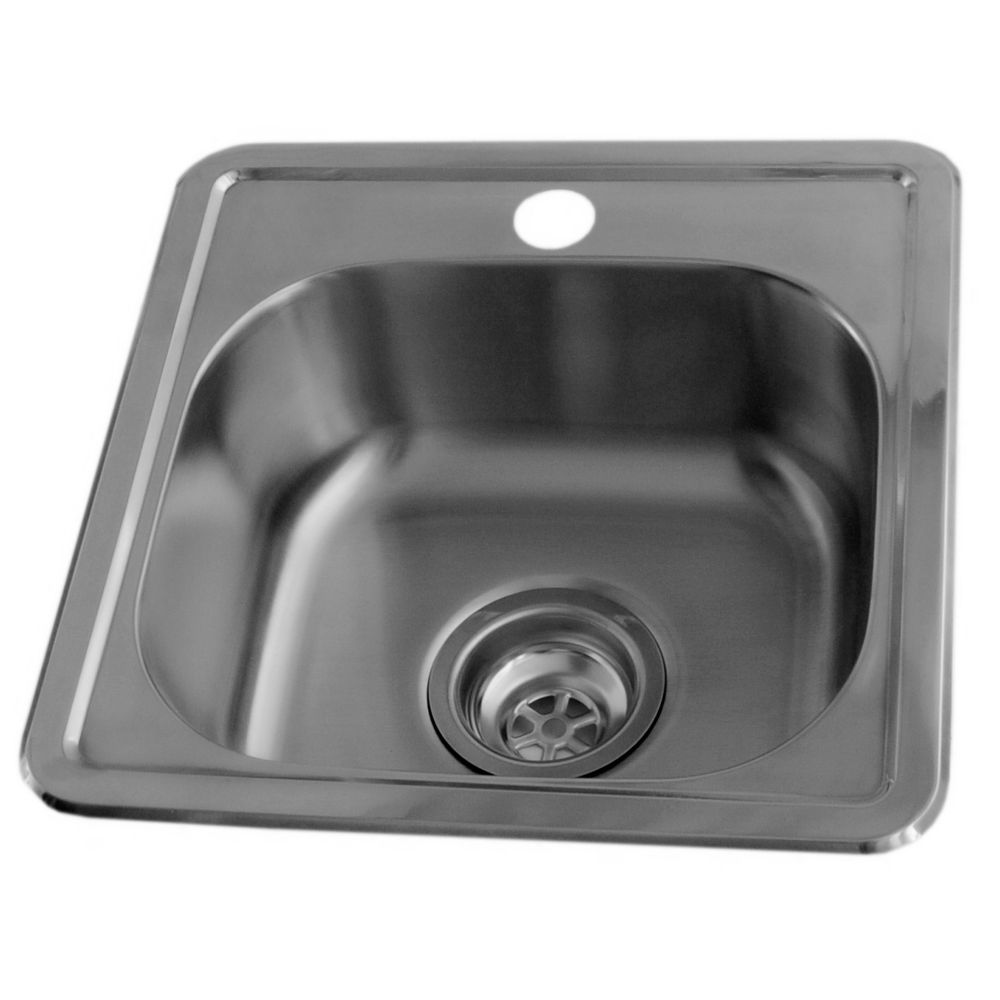 15 X 15 Stainless Steel Bar Sink Single Bowl With Single Hole Faucet Drilling