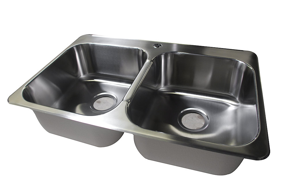 31 1 4 X 20 3 8 Stainless Steel Double Bowl Kitchen Sink Single Faucet Hole