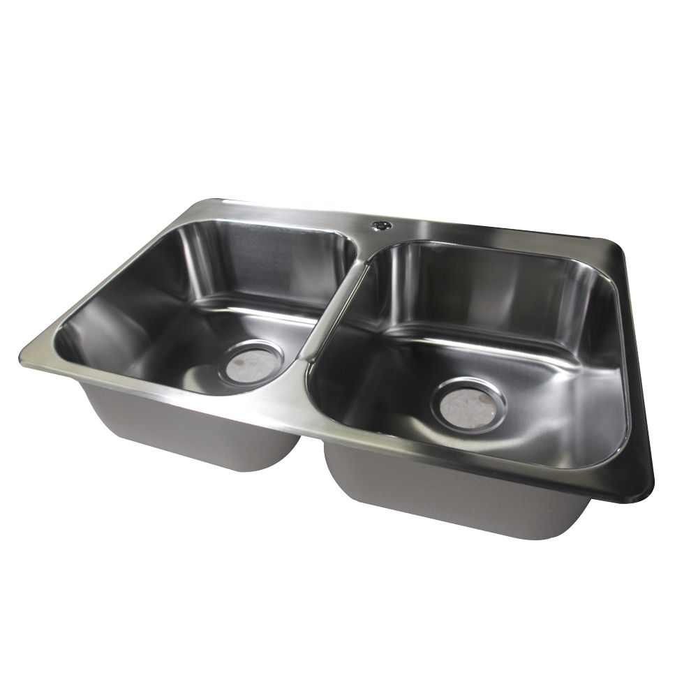 31 1 4 X 20 3 8 Stainless Steel Double Bowl Kitchen Sink Single Faucet Hole