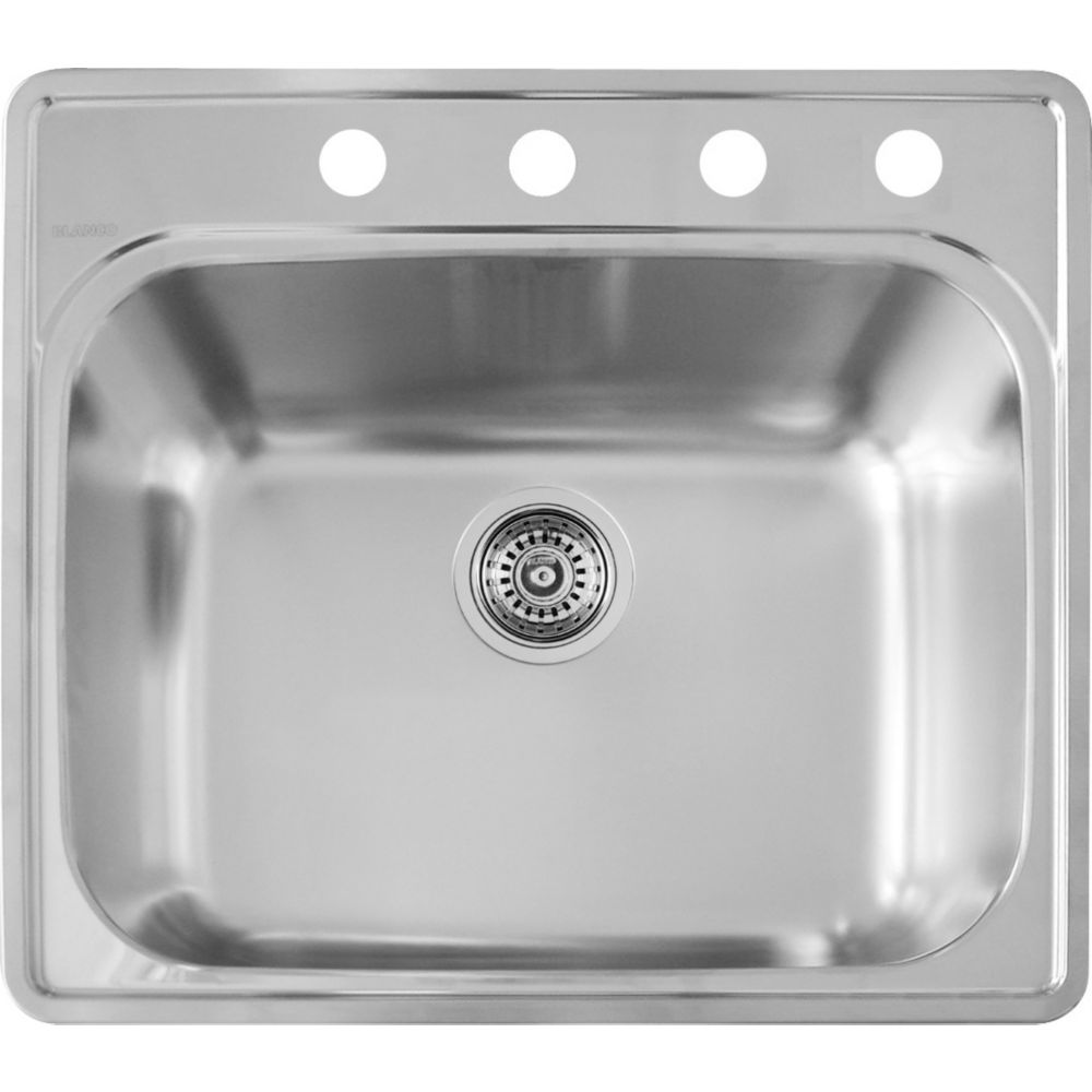 Stainless Steel Top Mount Laundry Sink Single Bowl 4 Hole