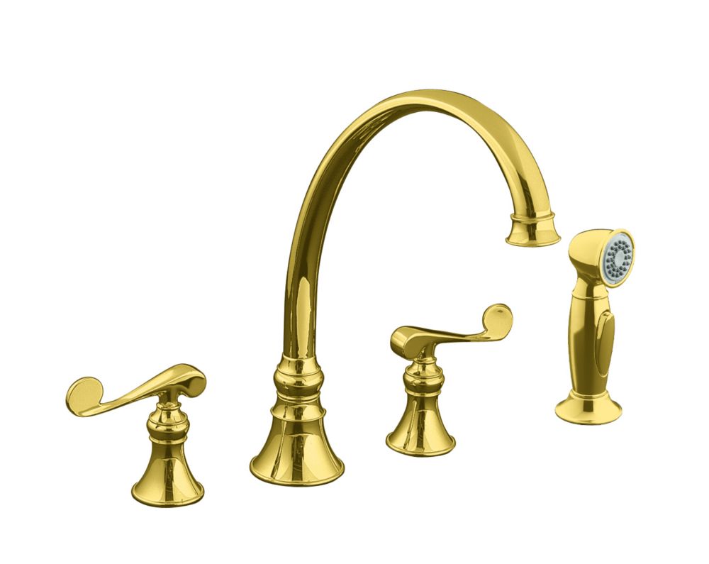polished brass kitchen sink faucet set