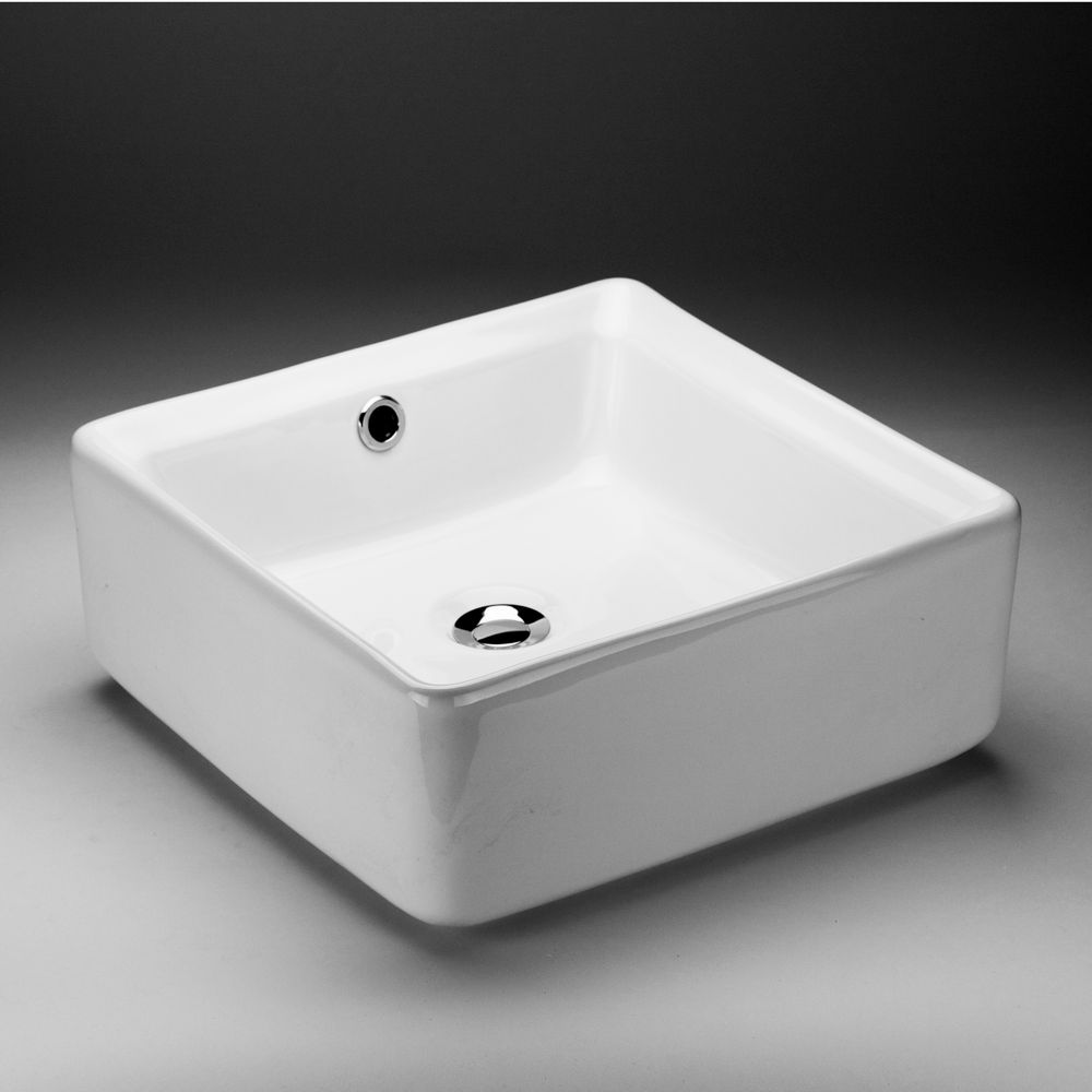 AcriTec 15inch x 6inch x 15inch Square Ceramic Bathroom Sink The