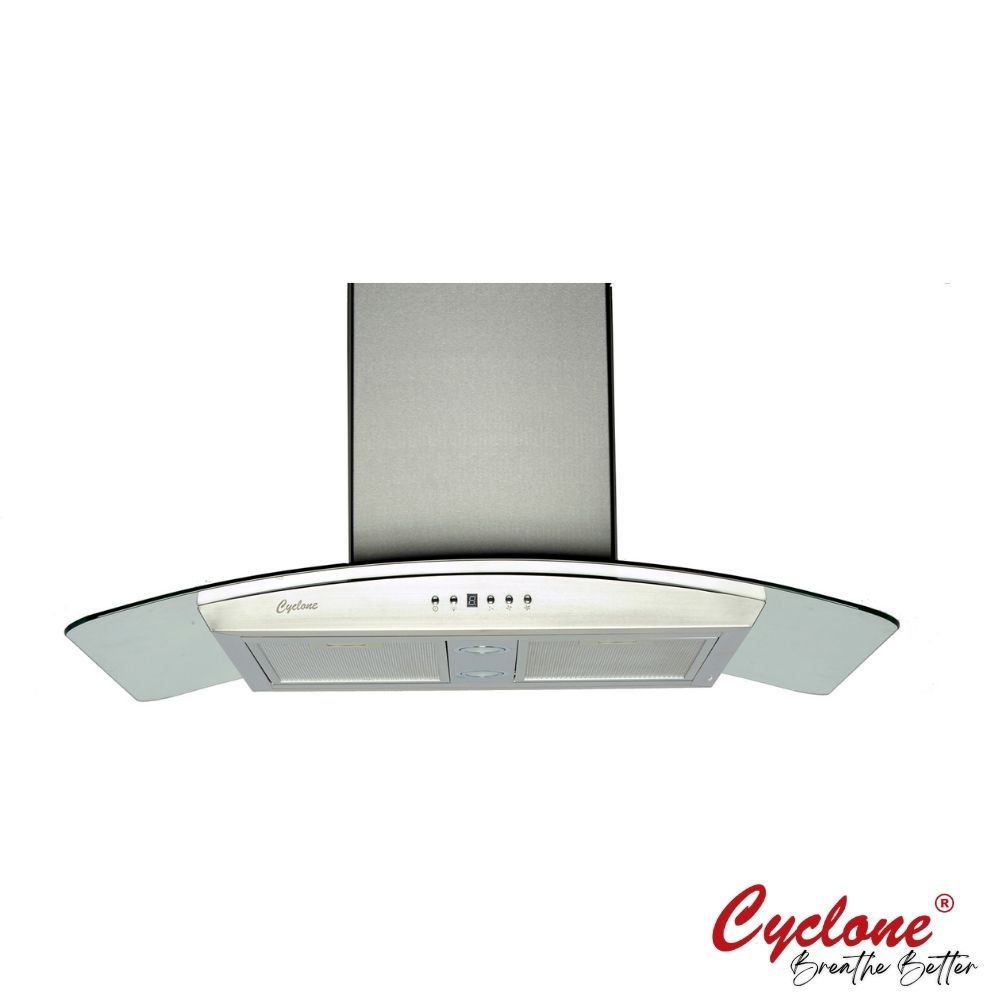 Cyclone 36inch Island Range Hood With Curve Glass Accent in Stainless