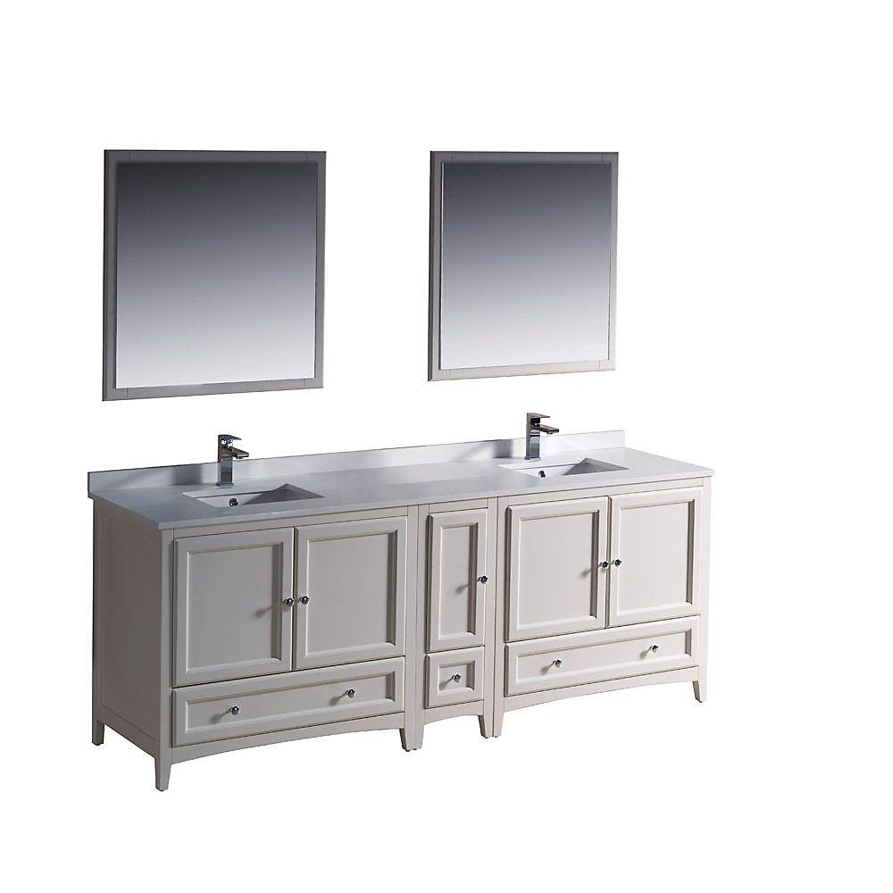 Fresca Oxford 84 Inch W 3 Drawer 5 Door Vanity In Off White With Fresca Oxford 84 Inch W 3 Drawer 5 Door Vanity In Off White With Quartz Top Double Basins