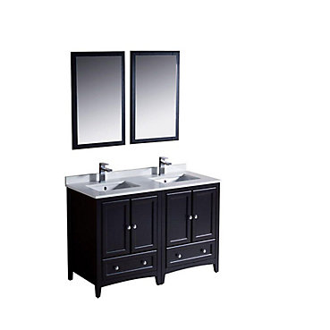 Fresca Oxford 48 Inch W 3 Drawer 4 Door Vanity In Black With Quartz Oxford 48 Inch W 3 Drawer 4 Door Vanity In Black With Quartz Top White Double Basins