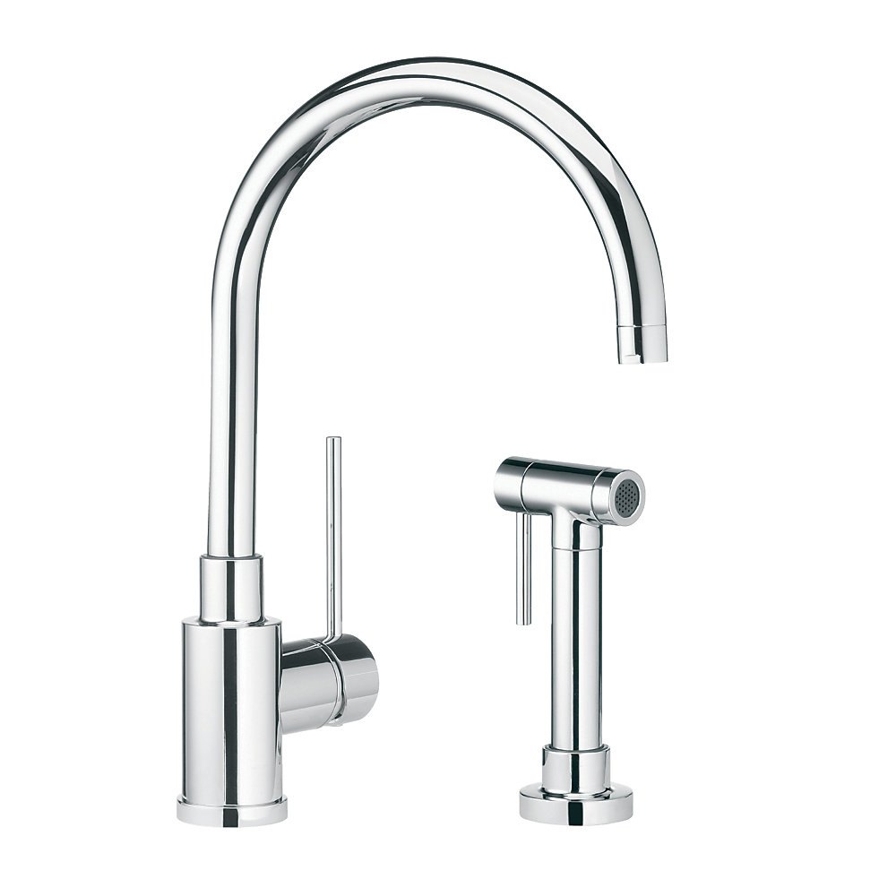 Single Lever Solid Spout Kitchen Faucet With Side Spray Stainless Steel