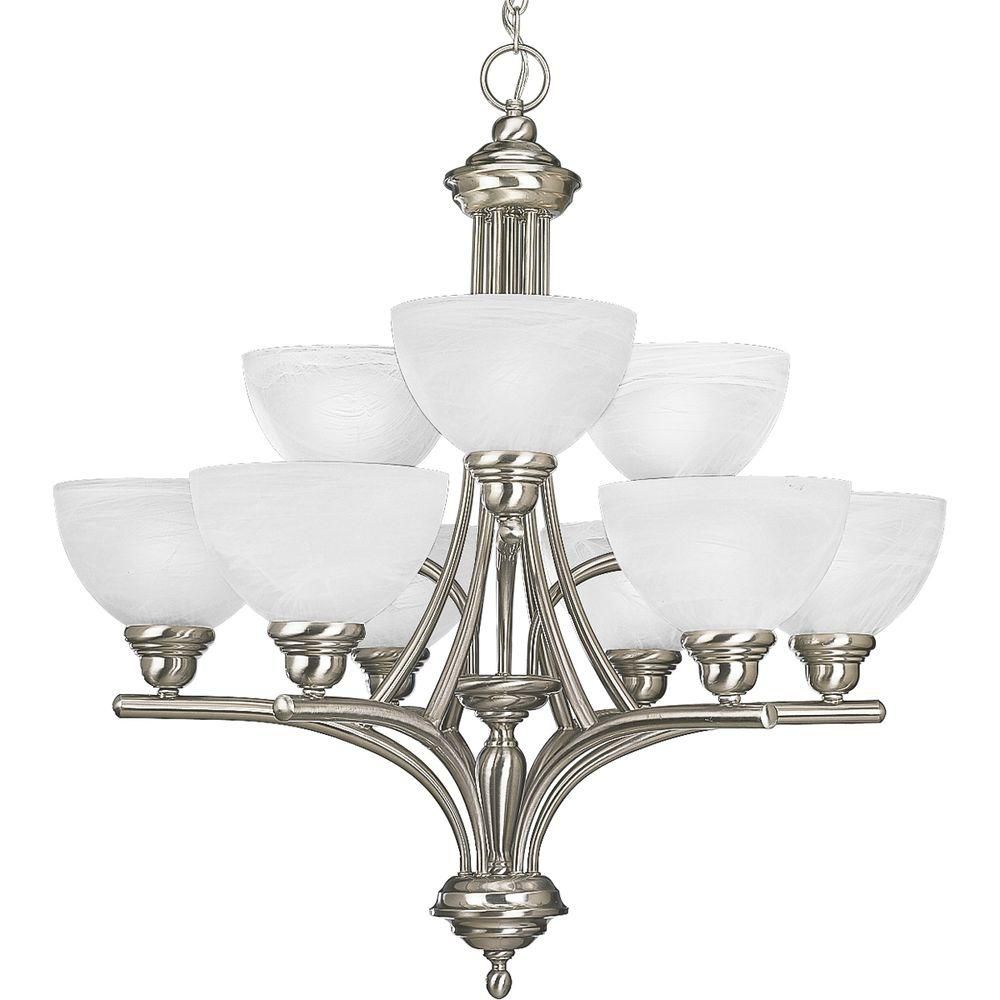 Progress Lighting Glendale Collection Brushed Nickel 9 Light Chandelier The Home Depot Canada Glendale Collection Brushed Nickel