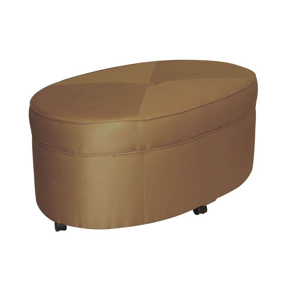 Skyline Furniture Oval Storage Ottoman With Casters In Shantung Khaki