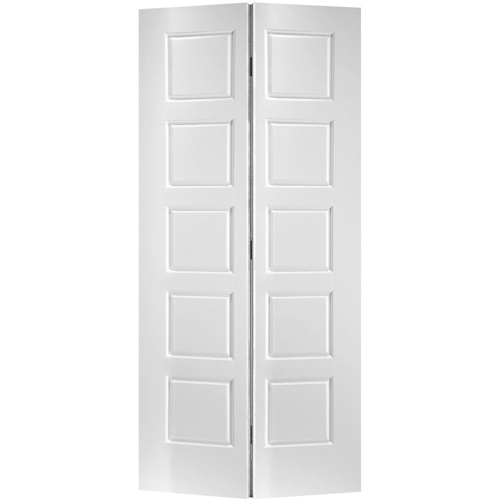 Primed 5-Panel Equal Smooth Interior Closet Bifold Door 24 Inch x 80 