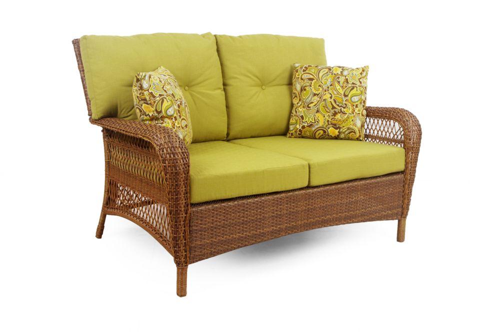 MSL Charlottetown Patio Loveseat in Brown With Green Cushions The