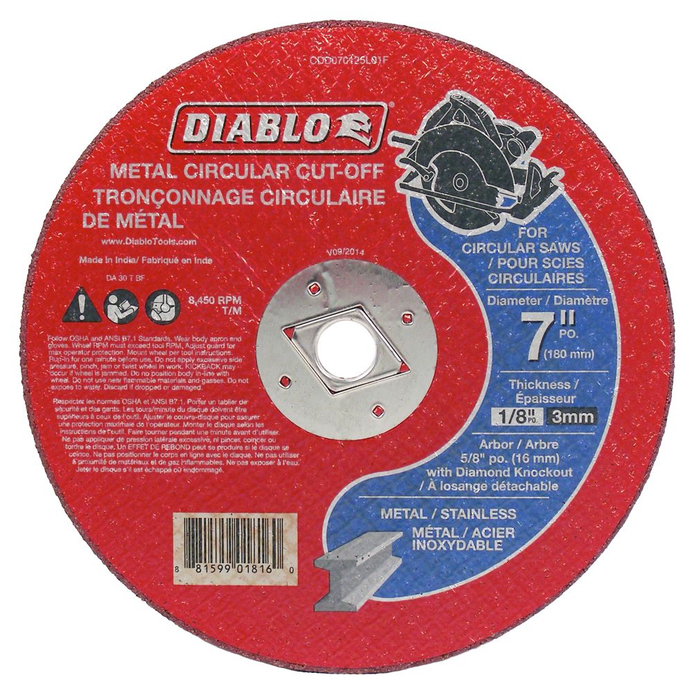 Diablo 7 x 1/8 in. Metal Cut Off Disc The Home Depot Canada