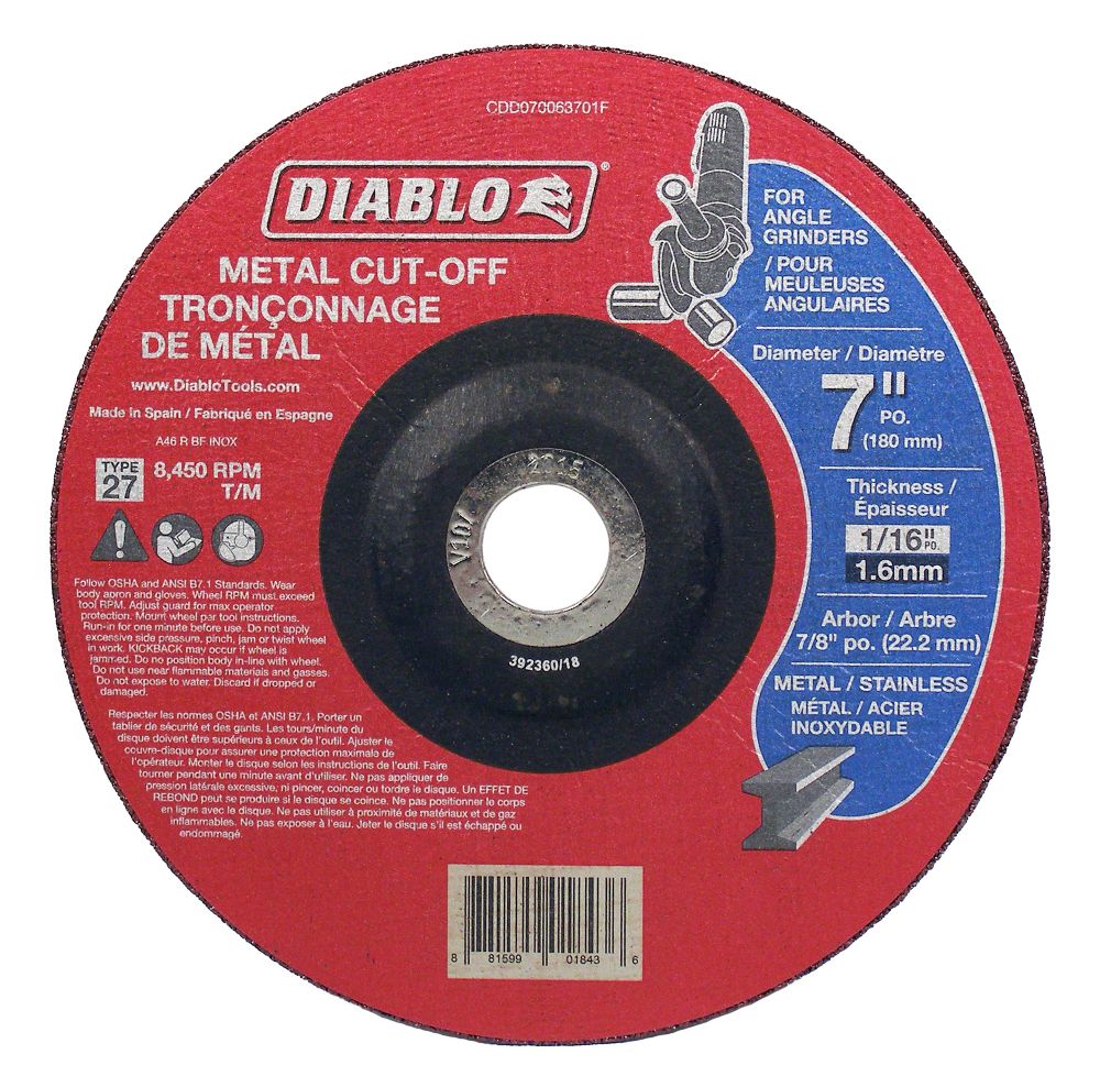 Diablo 7 x 1/16 in. Metal DC Cut Off Disc Type 27 The Home Depot Canada