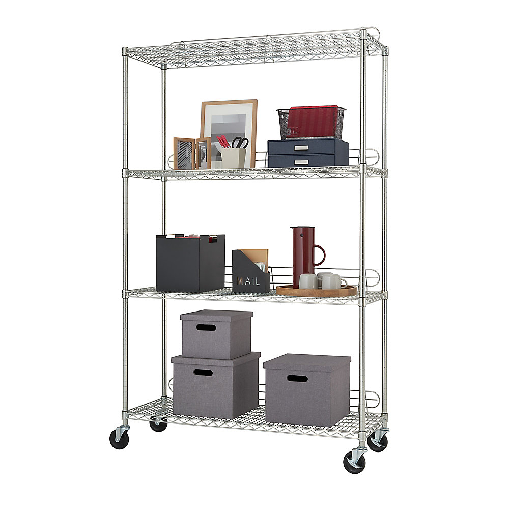 Ecostorage4-Tier Nsf 48X18X72 Wire Shelving Rack With Wheels Chrome