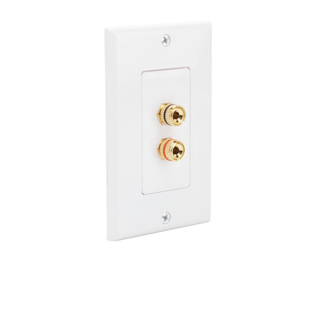 Commercial Electric Speaker Wall Plate with 2 Binding Posts, White